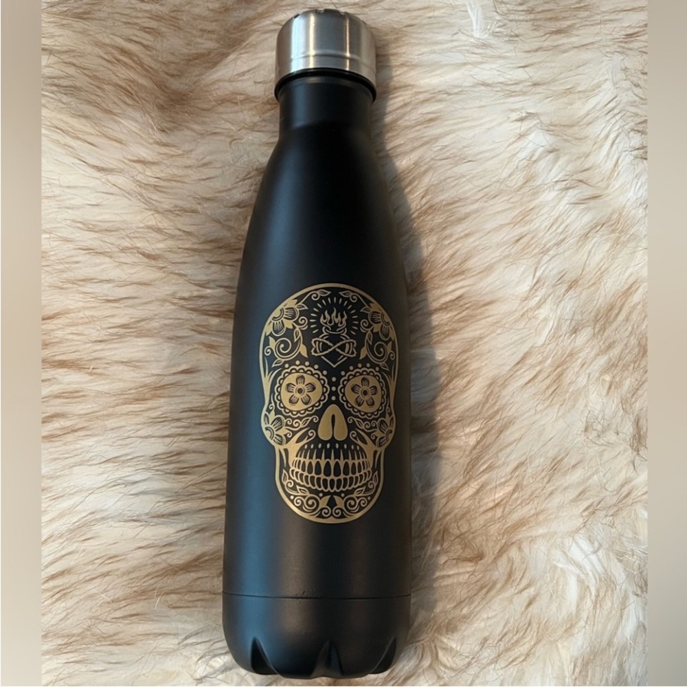 Black and Gold Skull Design Water Bottle